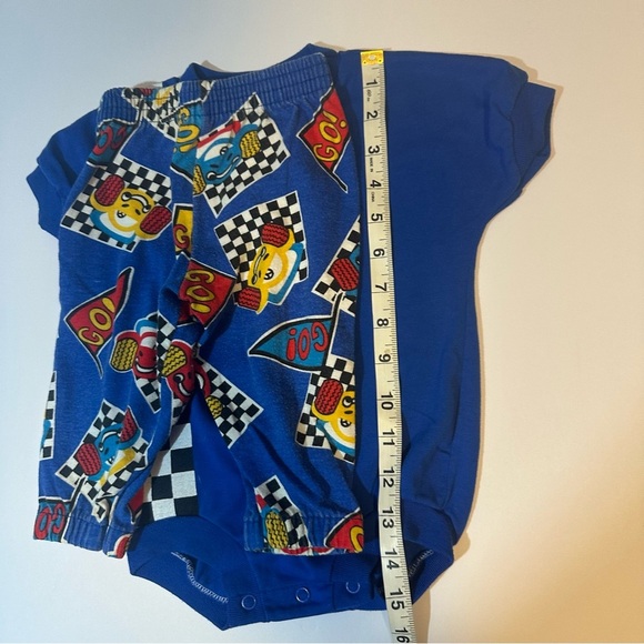 Vtg 90s Carter's Two Piece Smiley Race Car Blue Sz 12 Months Anthropomorphic - Picture 5 of 6